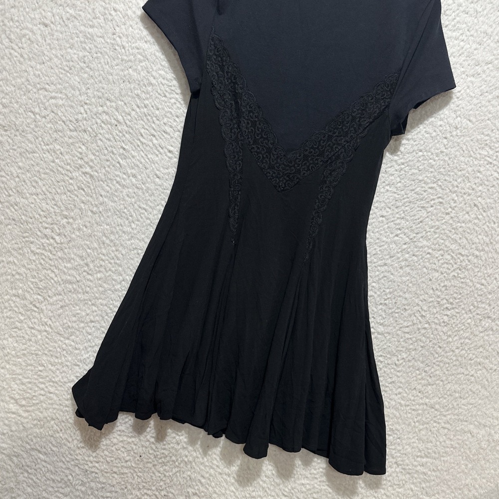 Free People Cruz‎ Mini Dress Women's 4 Black Lace Ruffle Hem A-Line Gothic - Picture 7 of 12